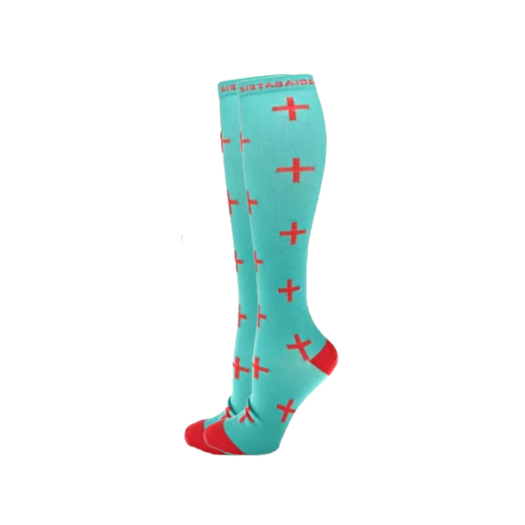 Late/Early: Aquamarine Cross Compression Socks - Sistasaidso+