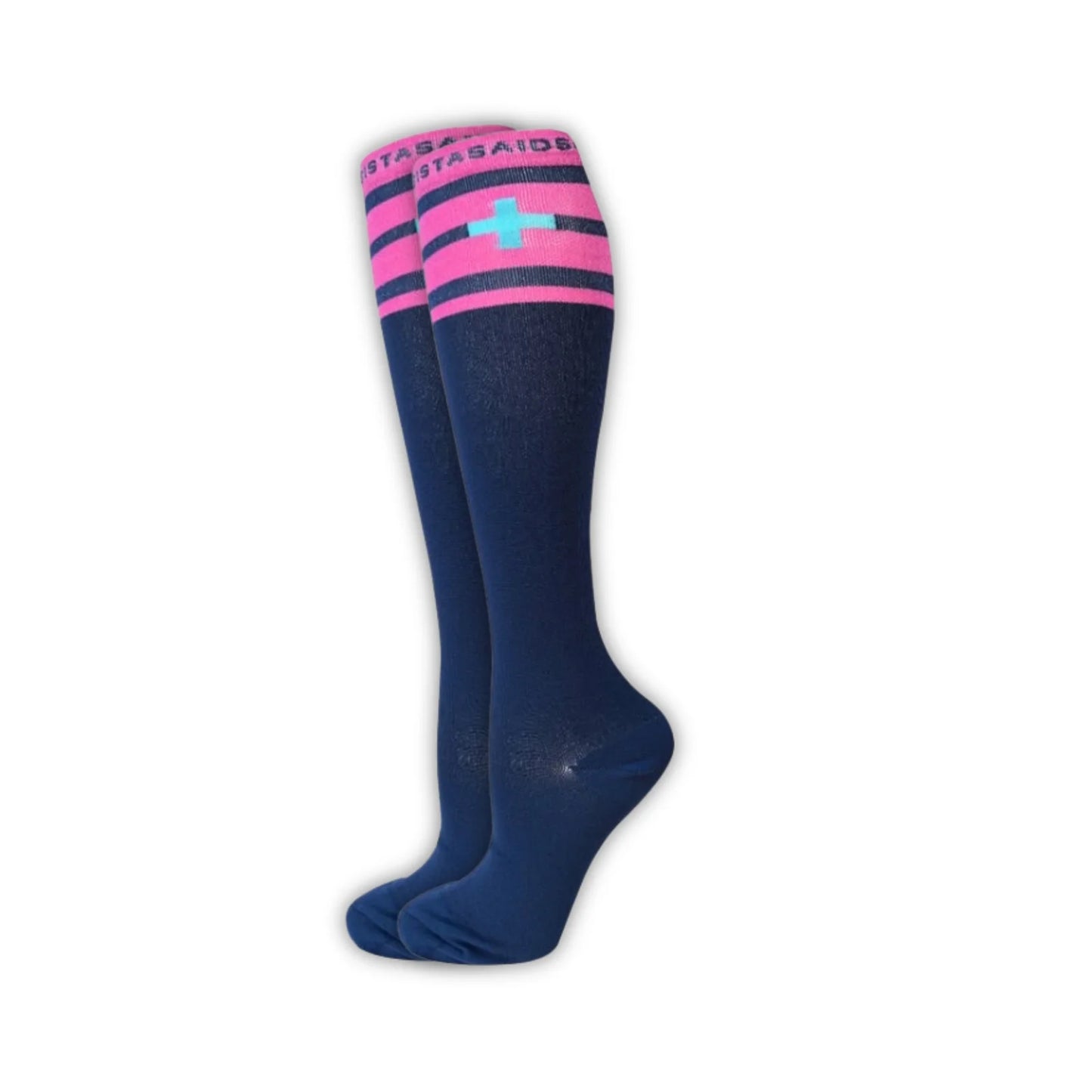 Handover Navy/Pink High Top Compression Socks