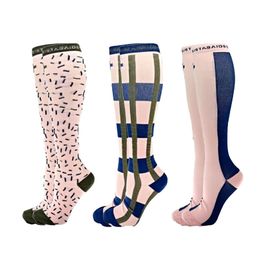 In-Charge: French Navy/Khaki/Blush Compression Socks 3-Set - Sistasaidso+