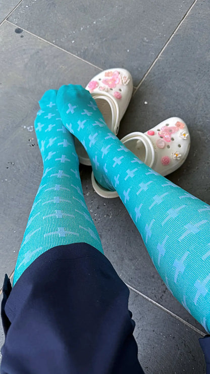 On-Shift Teal Cross Compression Socks