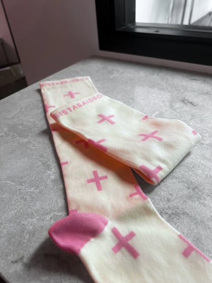 Late/Early Strawberries and Cream Cross Compression Socks