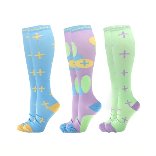 Late/Early: Lilac/Mint/Baby Blue/Butter Compression Socks 3-Set - Sistasaidso+