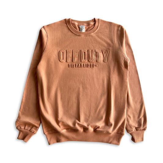 flat lay OFF DUTY™️ Unisex Peach nurse women's Sweater and nurse accessory from Sistasaidso