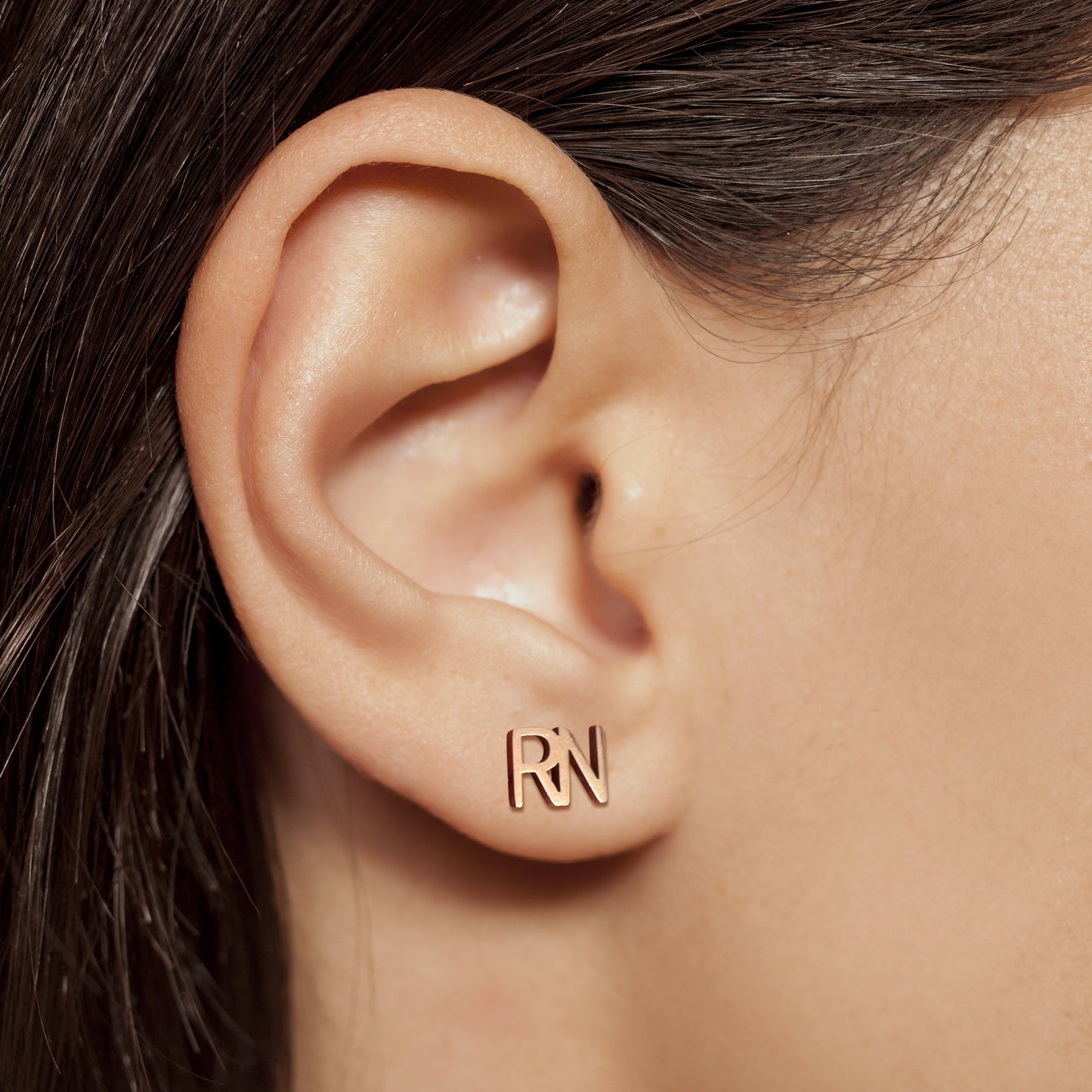 RN Earrings for nurses in rose gold