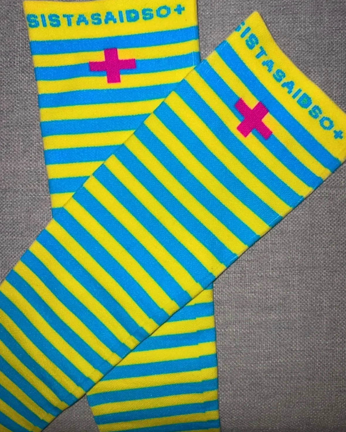 Overtime Sunshine Yellow Capri Blue Stripe Compression Socks