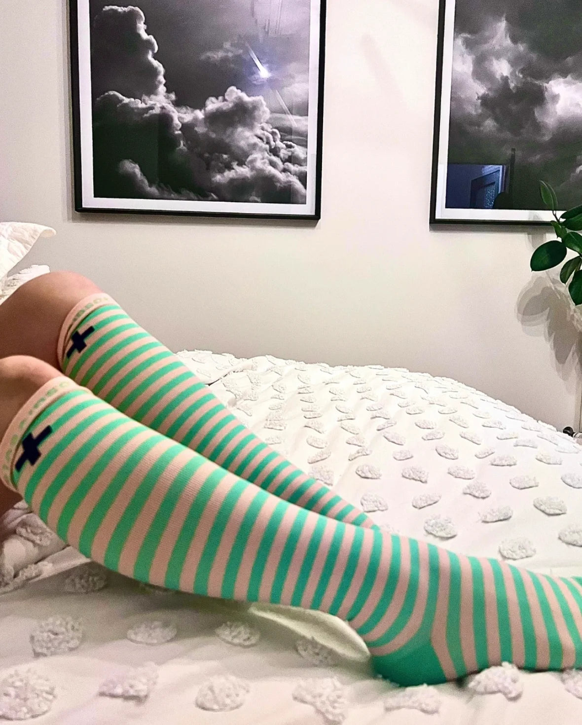 Overtime Baby Pink/Seafoam Green Stripe Compression Socks