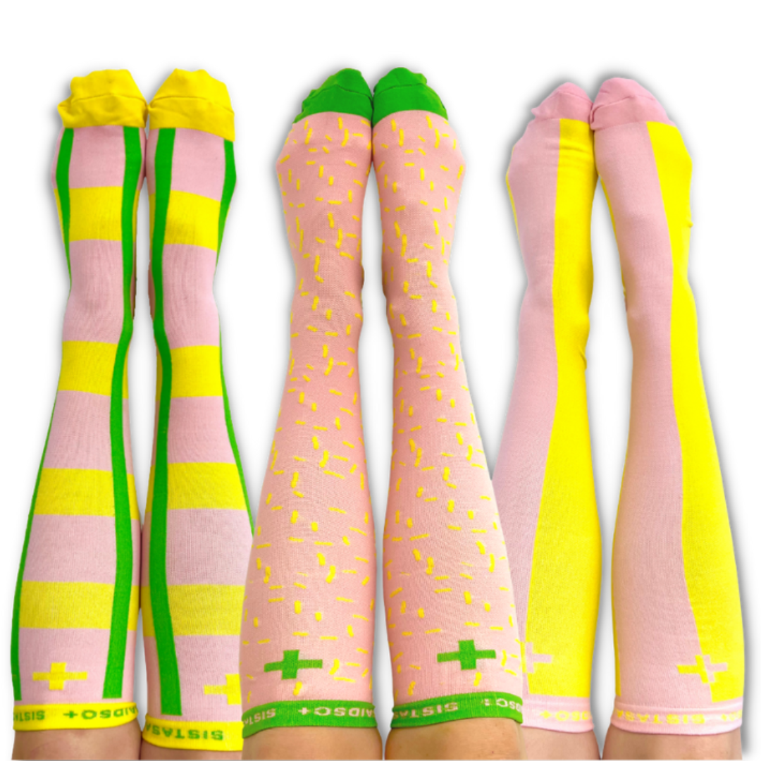 In-Charge: Powder Pink/Apple Green/Mellow Yellow Compression Socks 3-Set - Sistasaidso+